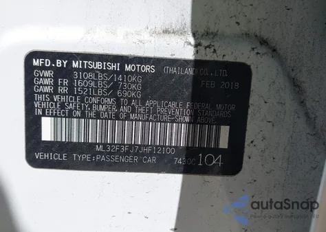 2018 Mitsubishi Mirage G4 Es from USA, damaged, VIN ML32F3FJ7JHF12100